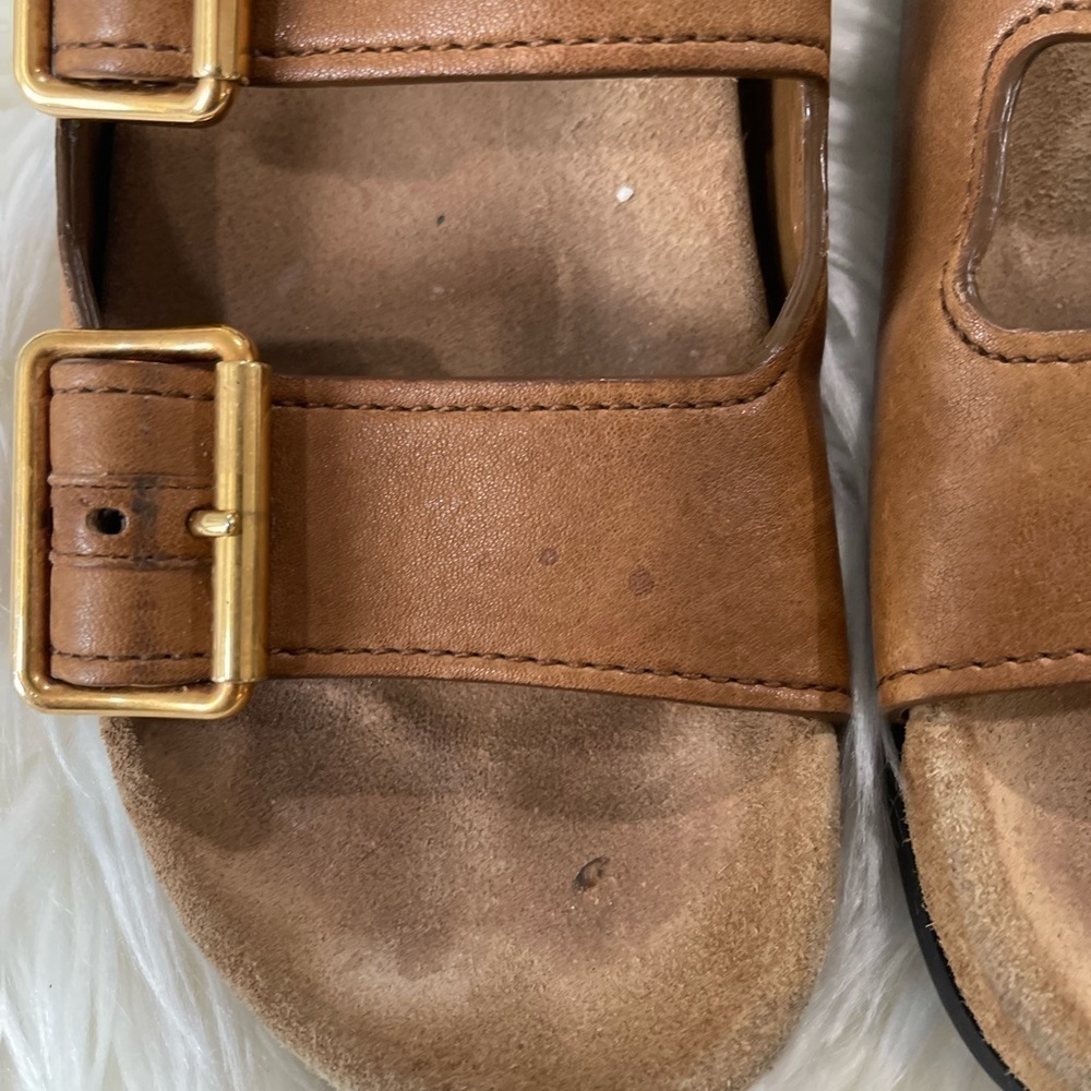 Ecru Suede Double Buckle Slide Sandal - Picture 6 of 14